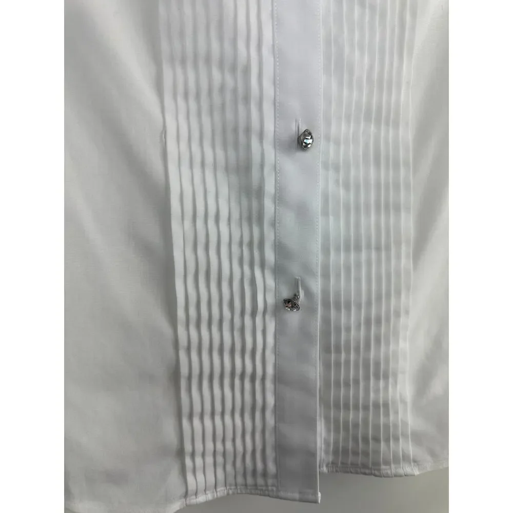 NWT Talbots Pleated Diamond Button Up Shirt LS Wrinkle Resistant White Size 14 - Picture 6 of 16